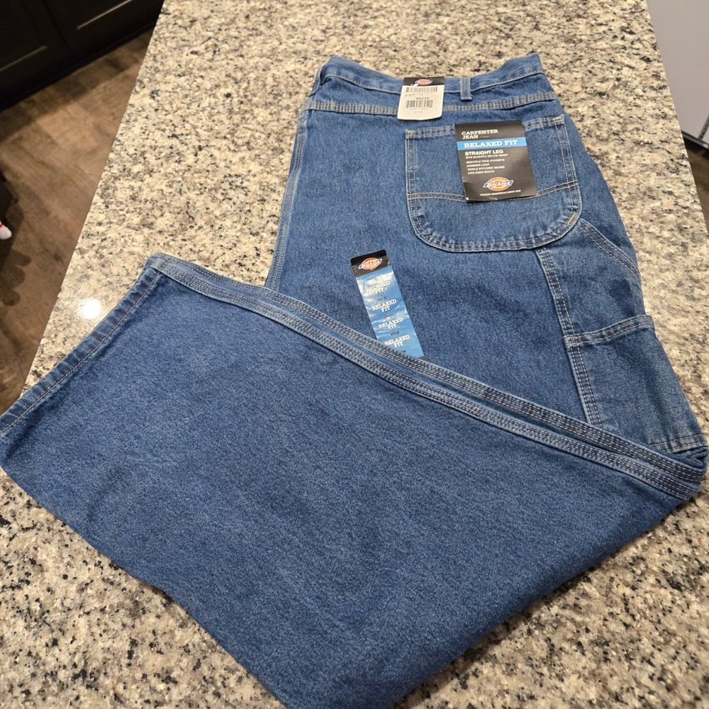 Dickies Carpenter Jean Mens 46x30 Blue New Relaxed Fit Straight Leg Work Pants - Picture 4 of 5